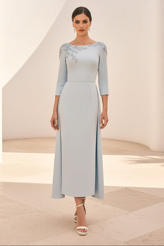 Elegant Bateau Neck Dress with Beaded Shoulder Detail