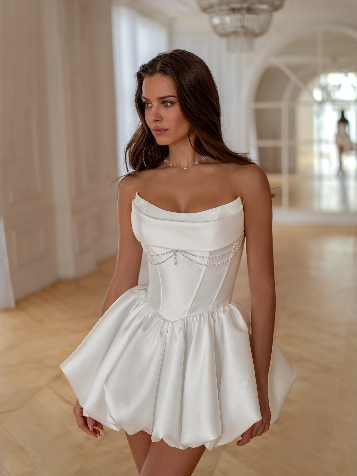 Strapless Corset Bubble Mini Wedding Dress