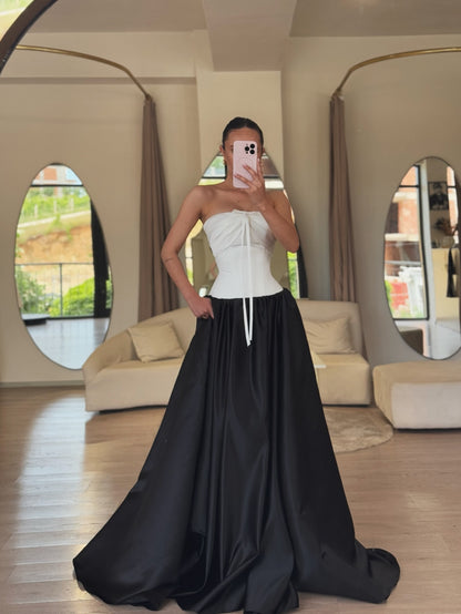 Strapless Corset Ball Gown with Puff Sleeve Jacket