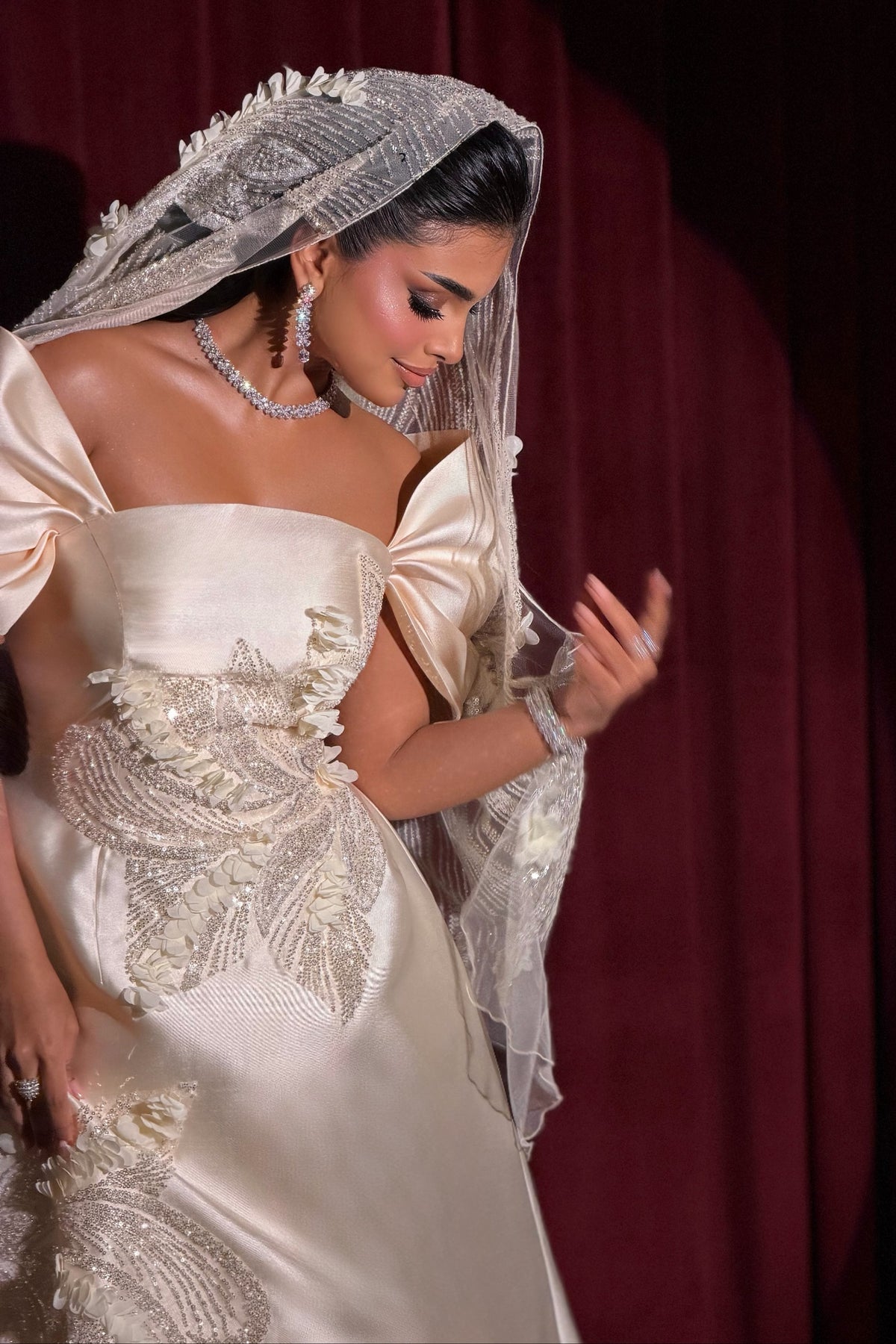 Embellished Puff Sleeve A-Line Gown