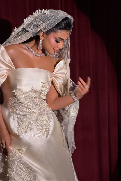 Embellished Puff Sleeve A-Line Gown