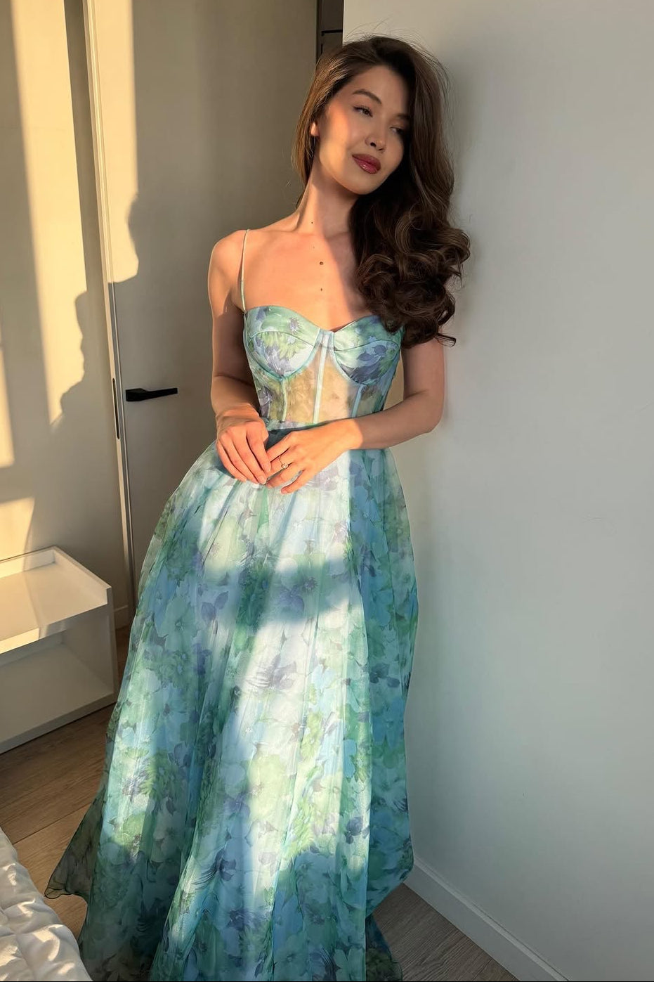 Floral Print Corset Evening Gown