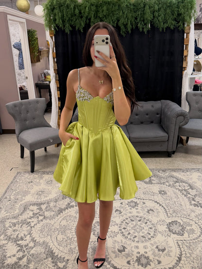 Rhinestone Corset Mini Dress with Back Bow