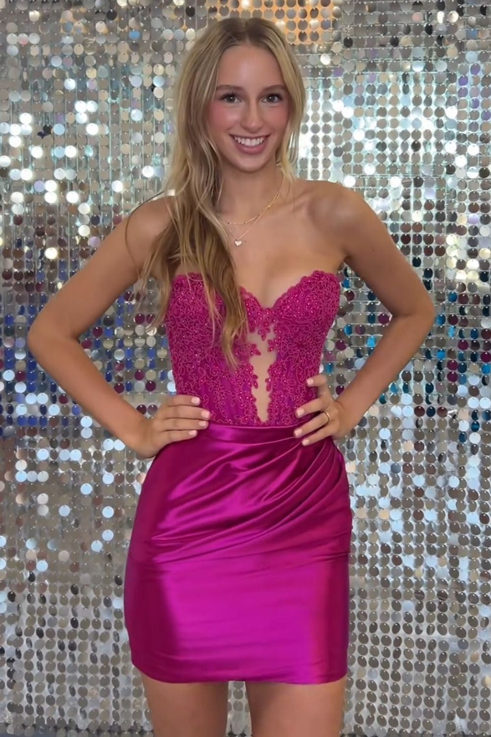 Strapless Lace and Satin Ruched Mini Dress