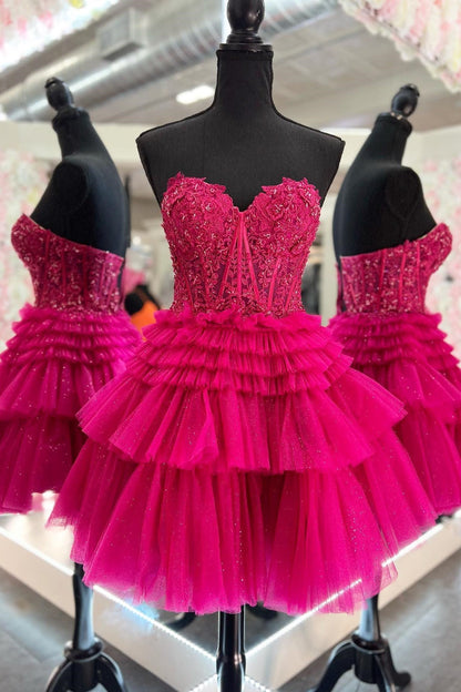Strapless Corset Tiered Tulle Mini Homecoming Dress