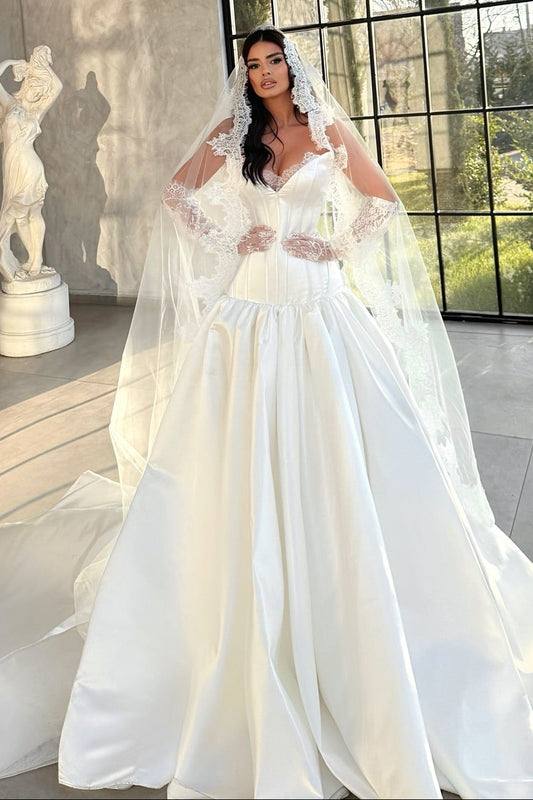 Royal Satin Corset Ball Gown Wedding Dress