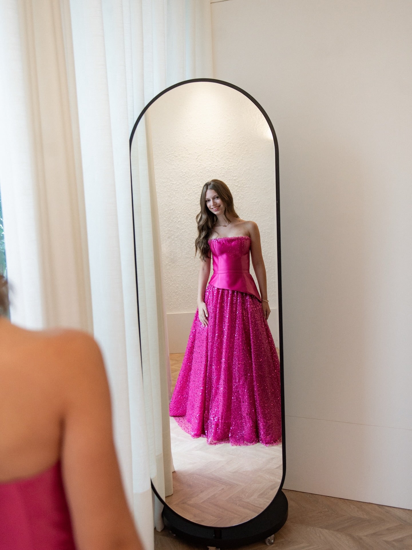 Strapless Peplum Ball Gown with Sequin Skirt