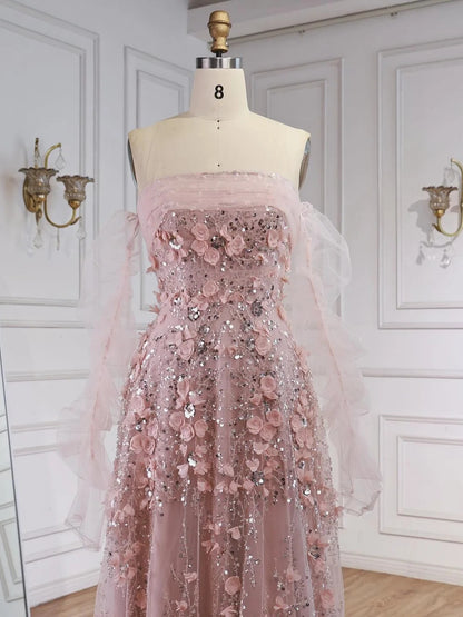 Off-the-Shoulder 3D Floral Tulle A-Line Gown