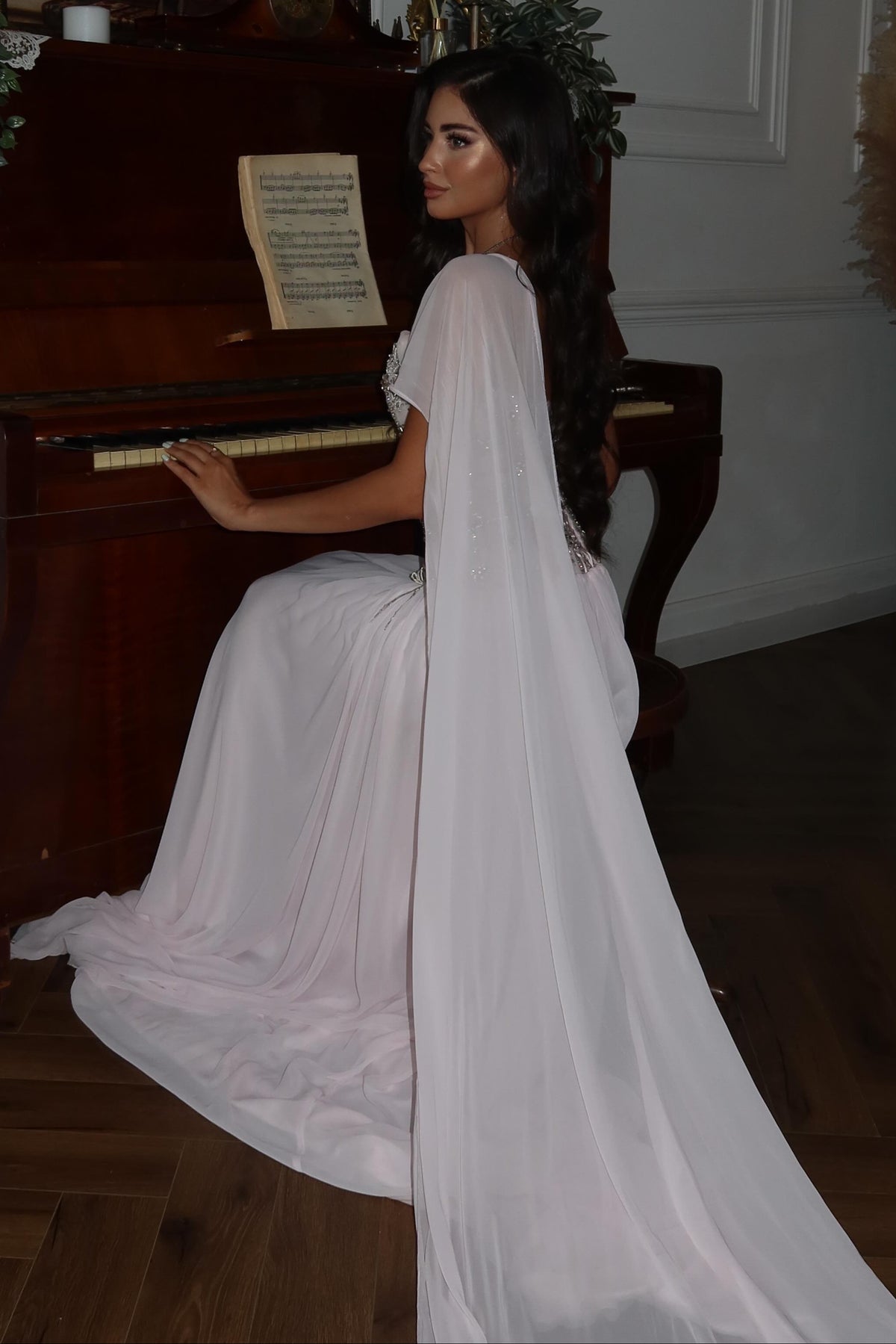 Corset Evening Gown with Cape Drape