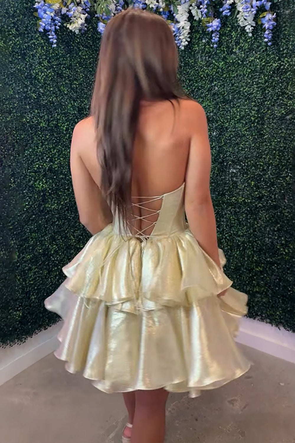 Tiered Corset Mini Dress with Lace-Up Back