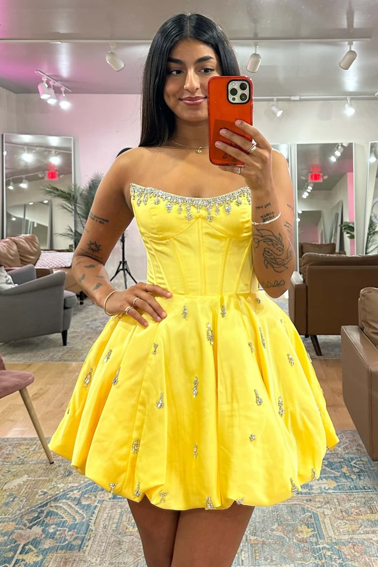 Strapless Beaded Corset Bubble Skirt Mini Dress