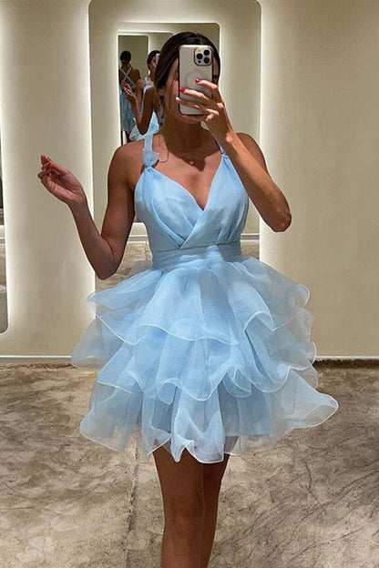 Tiered Ruffle Mini Dress with Crisscross Back
