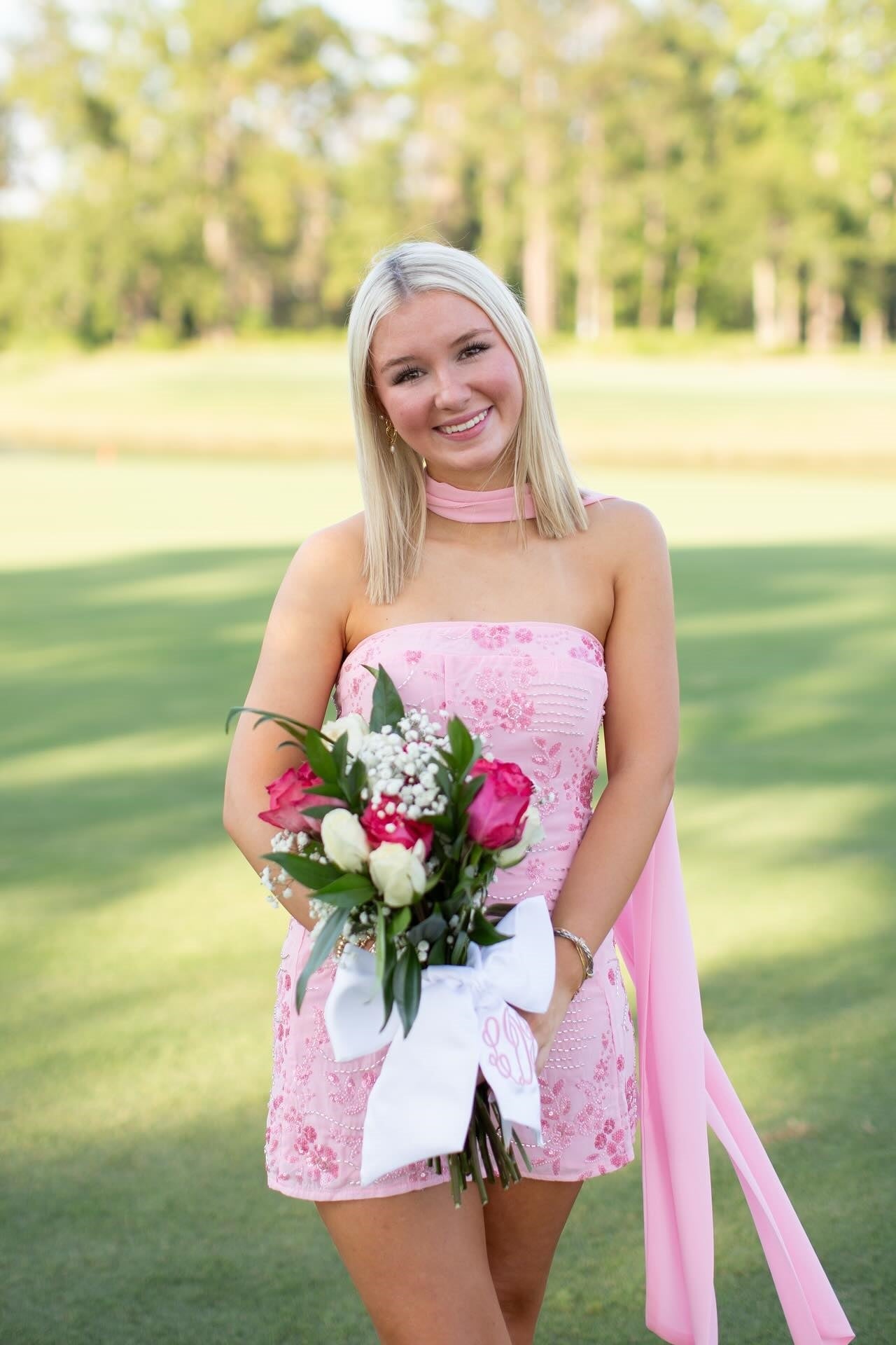Embellished Strapless Mini Dress with Neck Sash
