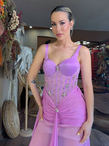 Corset Sweetheart Chiffon Evening Gown with Draping