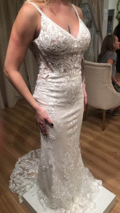Lace V-Neck Wedding Dress with Low Back