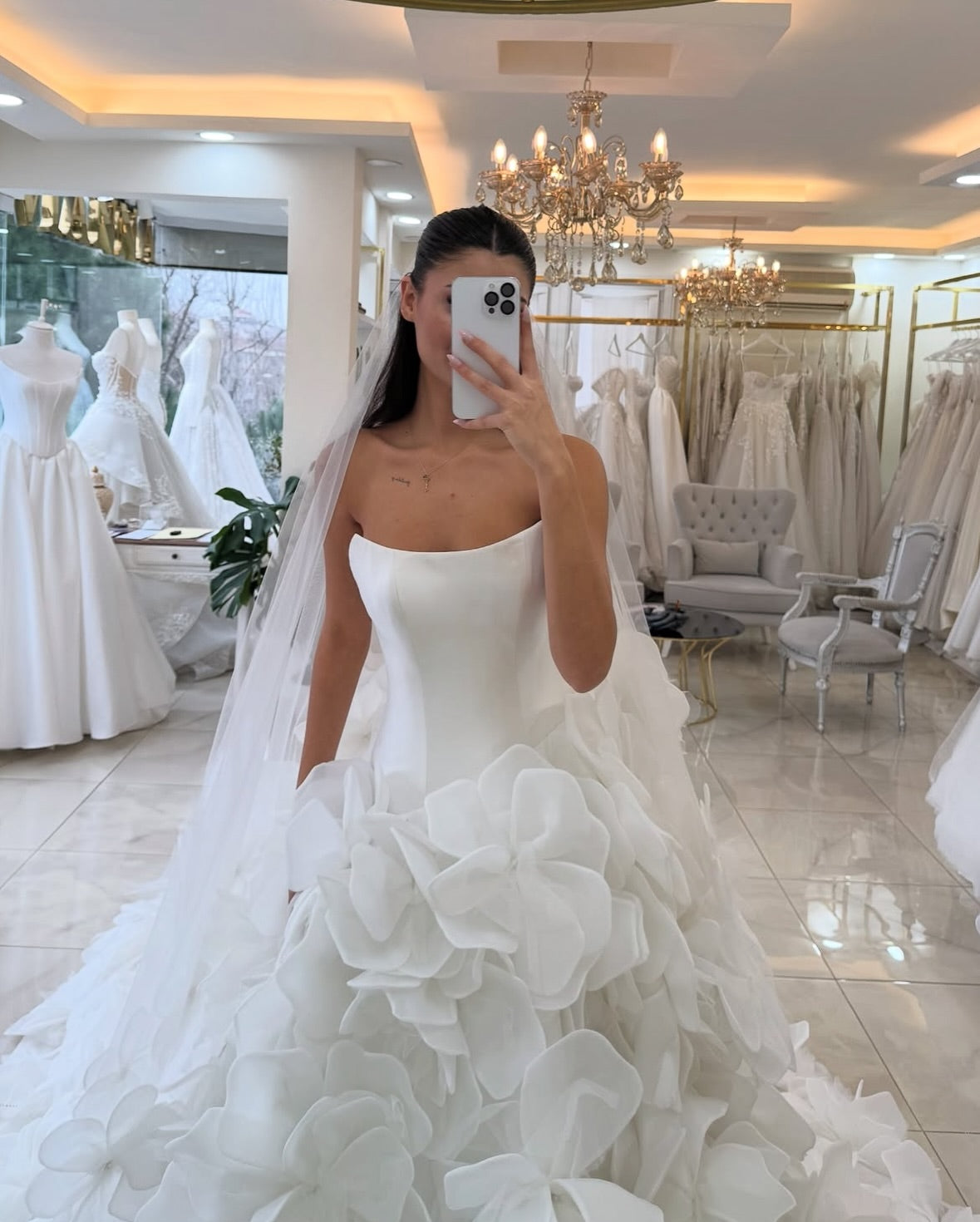 Strapless Corset Wedding Dress with 3D Floral Skirt