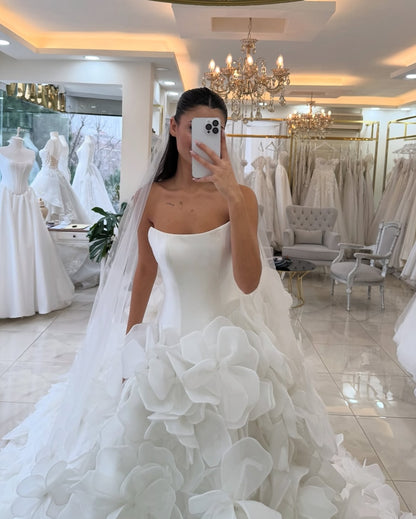 Strapless Corset Wedding Dress with 3D Floral Skirt