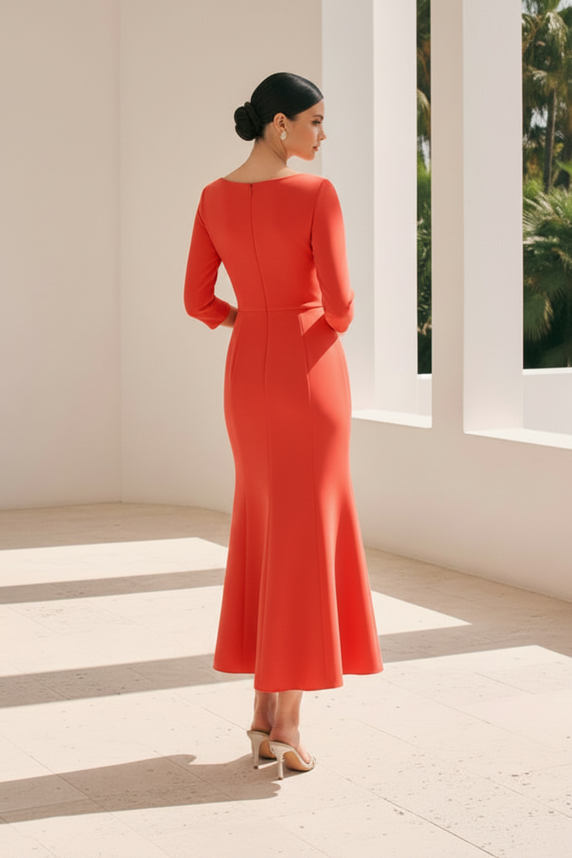 Elegant 3D Floral Crepe Trumpet Midi Dress