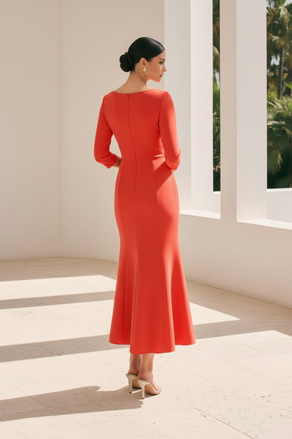 Elegant 3D Floral Crepe Trumpet Midi Dress