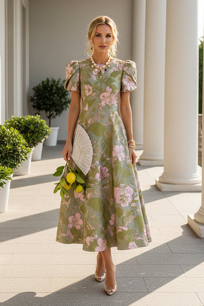 Floral Jacquard A-Line Midi Dress