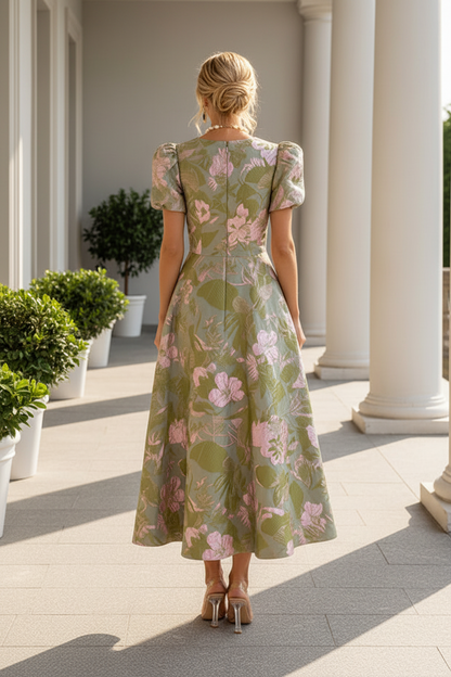 Floral Jacquard A-Line Midi Dress