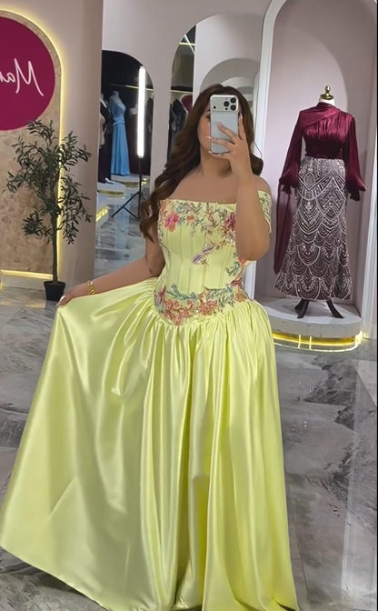 Floral Beaded Corset Off-Shoulder Ball Gown