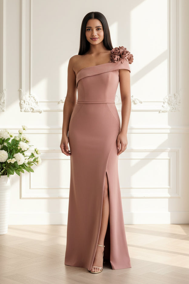 Floral One-Shoulder Column Gown