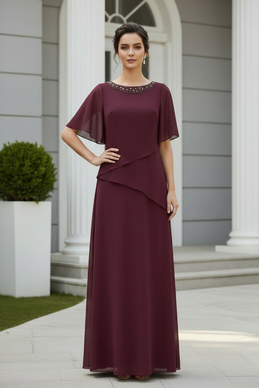 Asymmetrical Tiered Chiffon A-Line Evening Gown