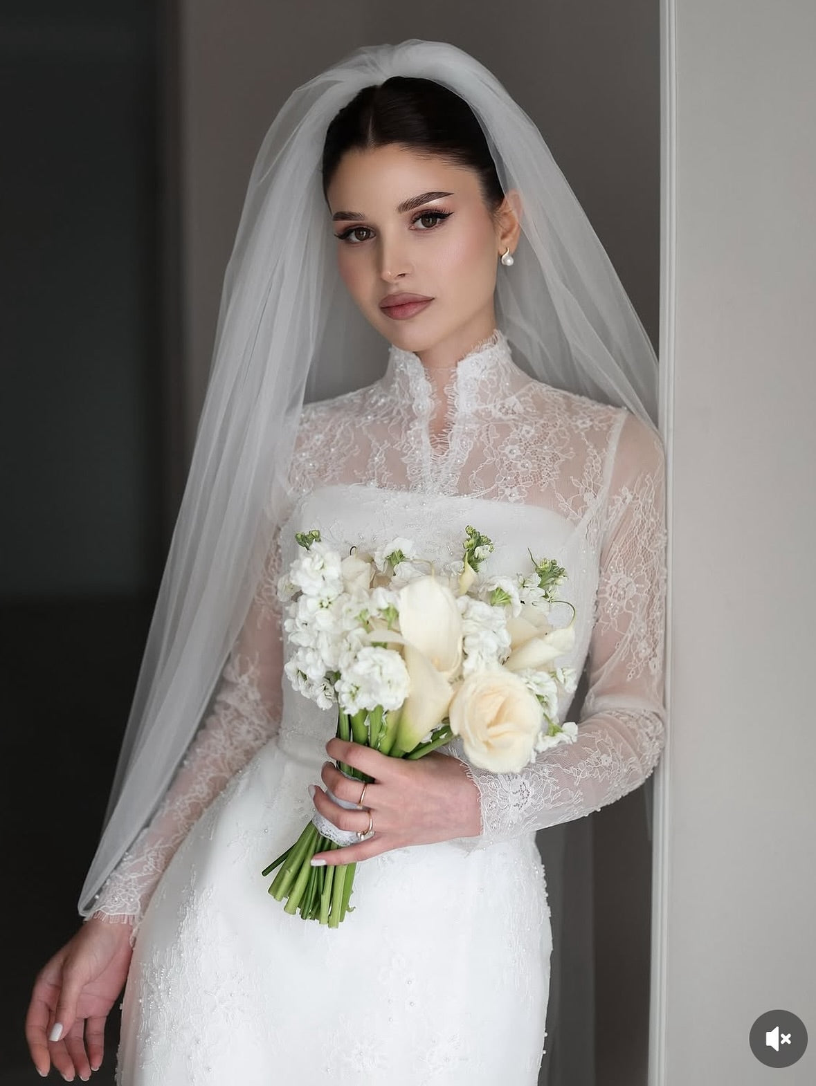 Lace High Neck Long Sleeve Wedding Dress with Corset