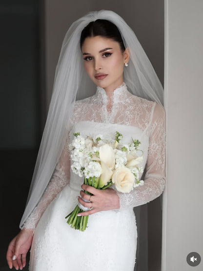 Lace High Neck Long Sleeve Wedding Dress with Corset