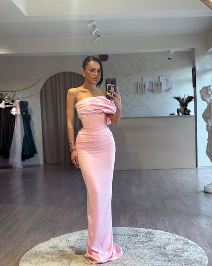 Asymmetric Draped Strapless Corset Evening Gown