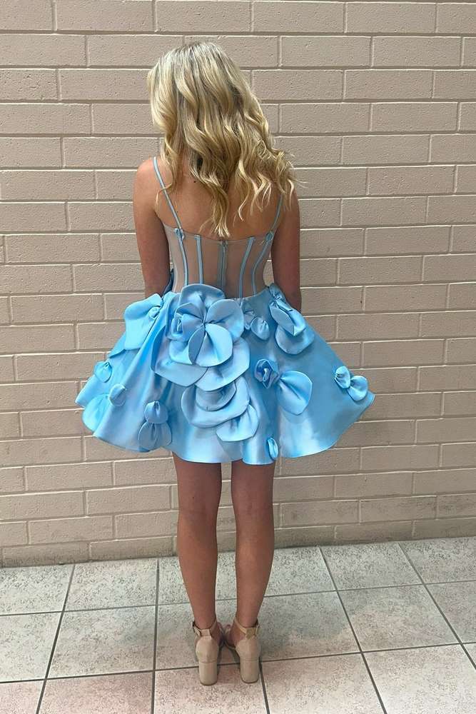 Sweetheart Corset A-Line Mini Dress with 3D Flowers