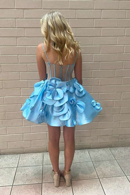 Sweetheart Corset A-Line Mini Dress with 3D Flowers