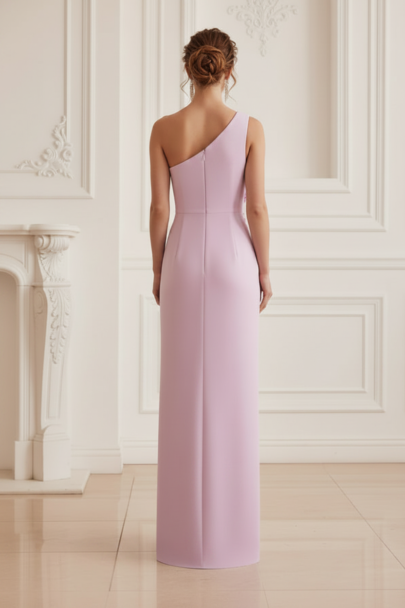 One-Shoulder 3D Floral Column Gown