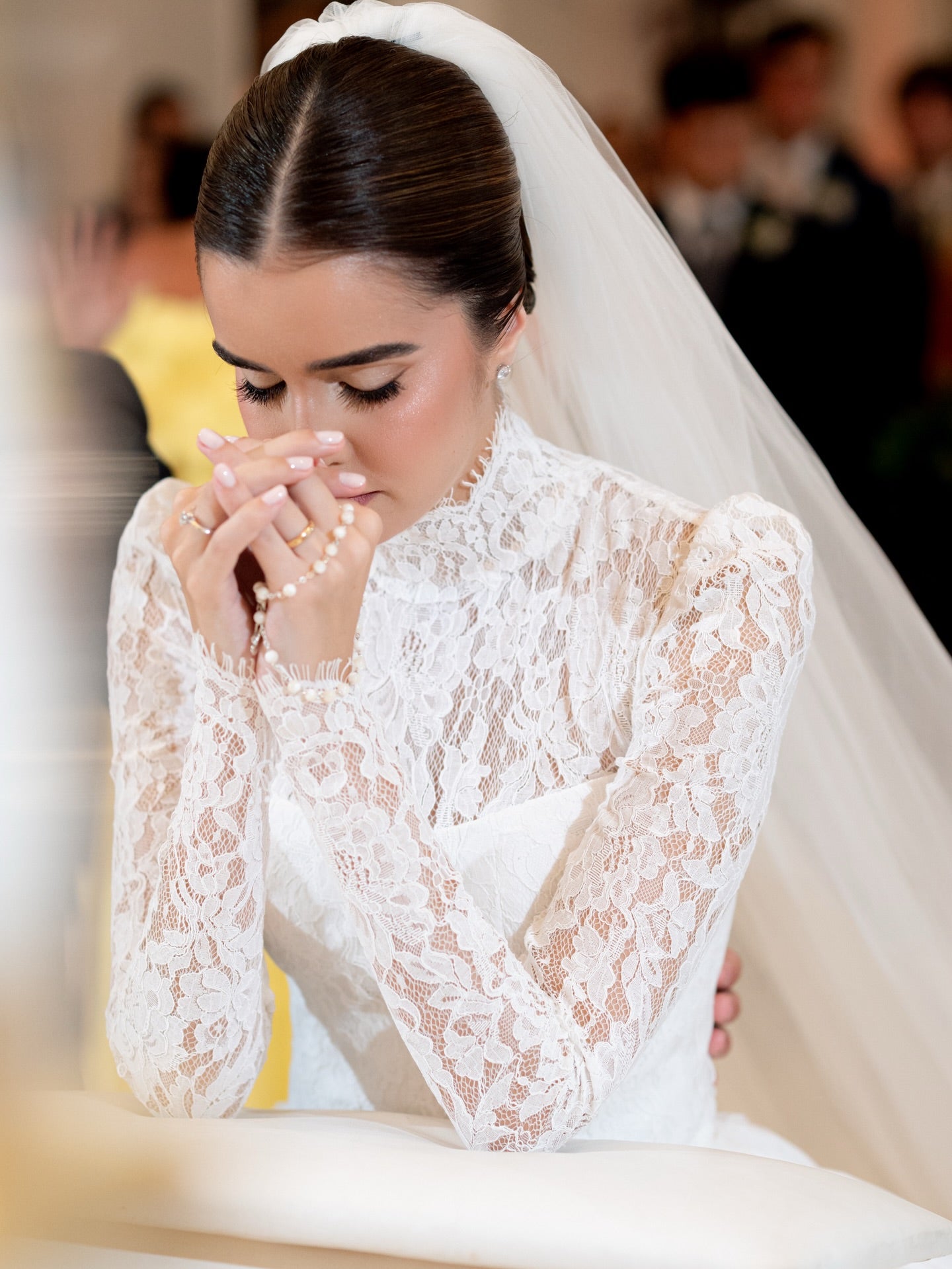 Long Sleeve Lace Bodice Ball Gown Wedding Dress