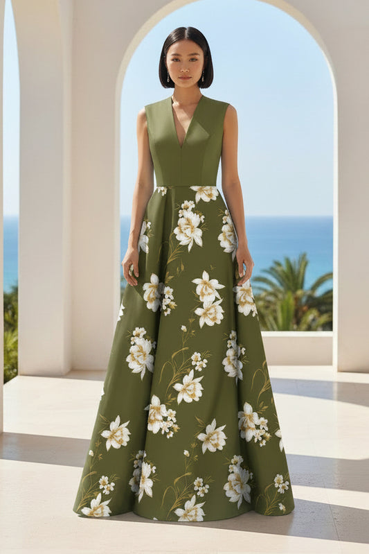 Floral Print V-Neck A-Line Maxi Dress