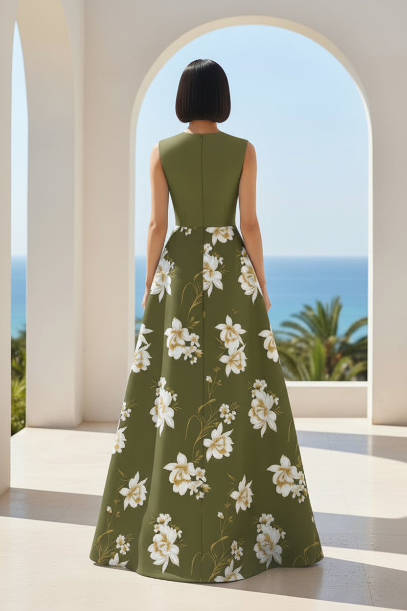 Floral Print V-Neck A-Line Maxi Dress
