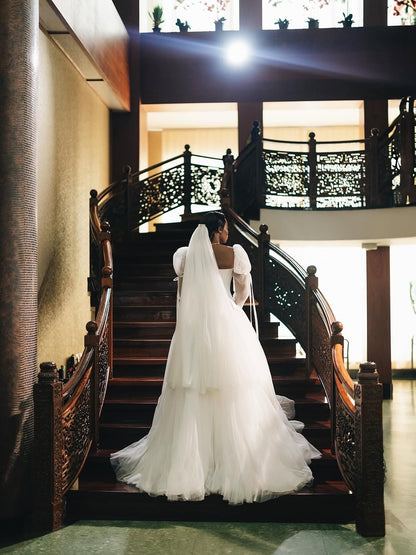 Romantic Off-The-Shoulder Tulle Corset Wedding Gown