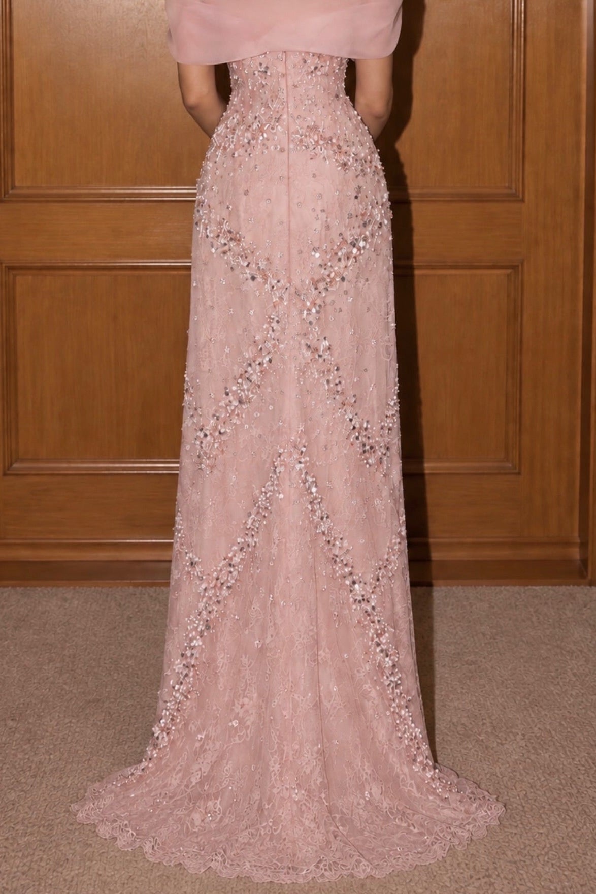 Off-the-Shoulder Beaded Column Gown