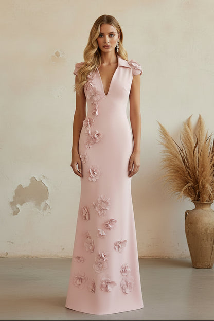 Collared V-Neck Mermaid Evening Gown with 3D Flowers