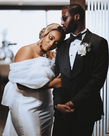 Off-The-Shoulder Satin Mermaid Wedding Dress