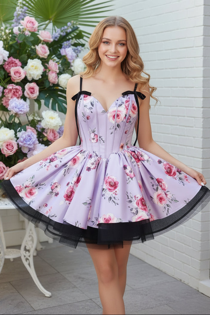 Floral Corset Mini Dress with Bows