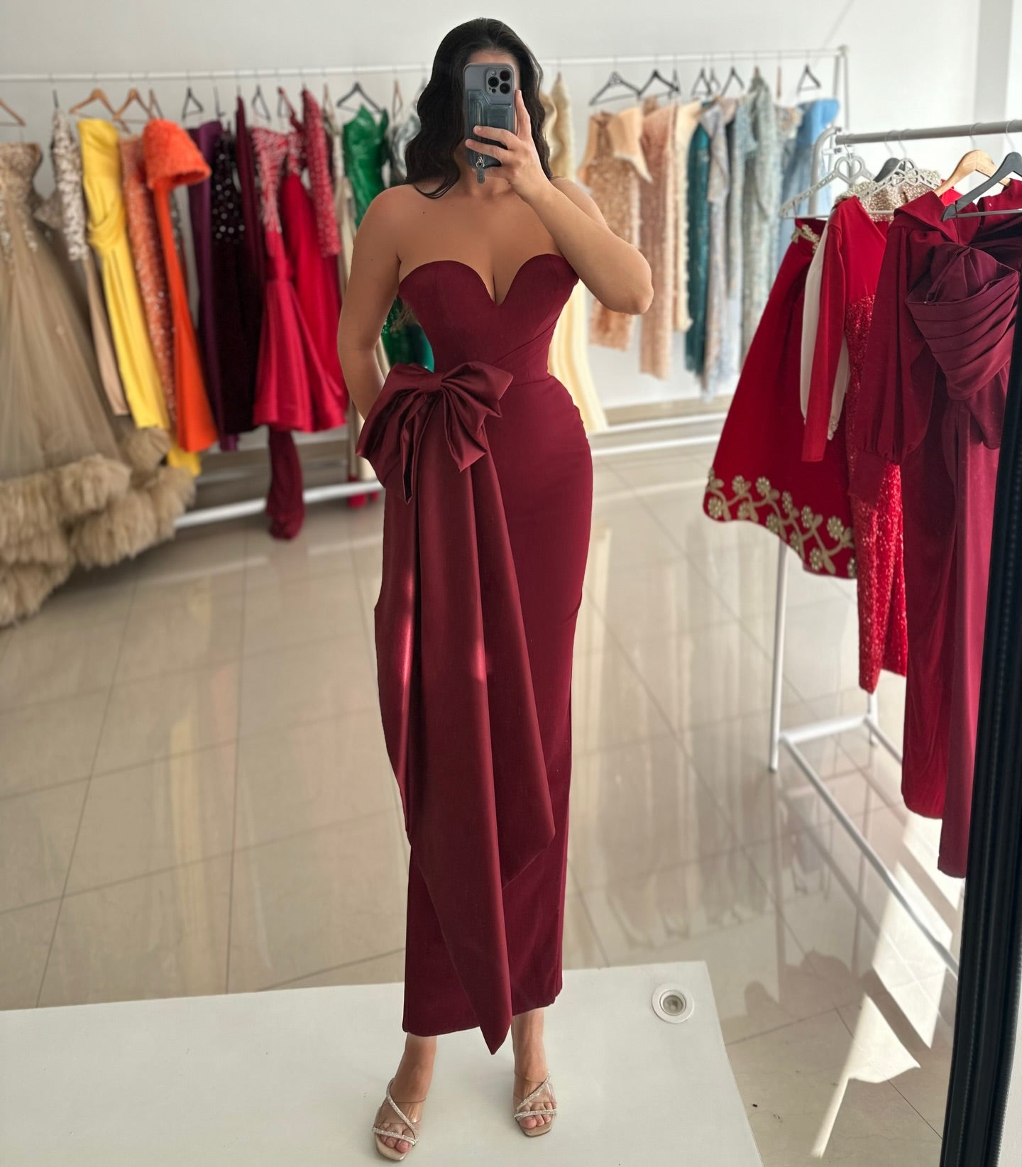 Strapless Sweetheart Evening Dress with Side Bow