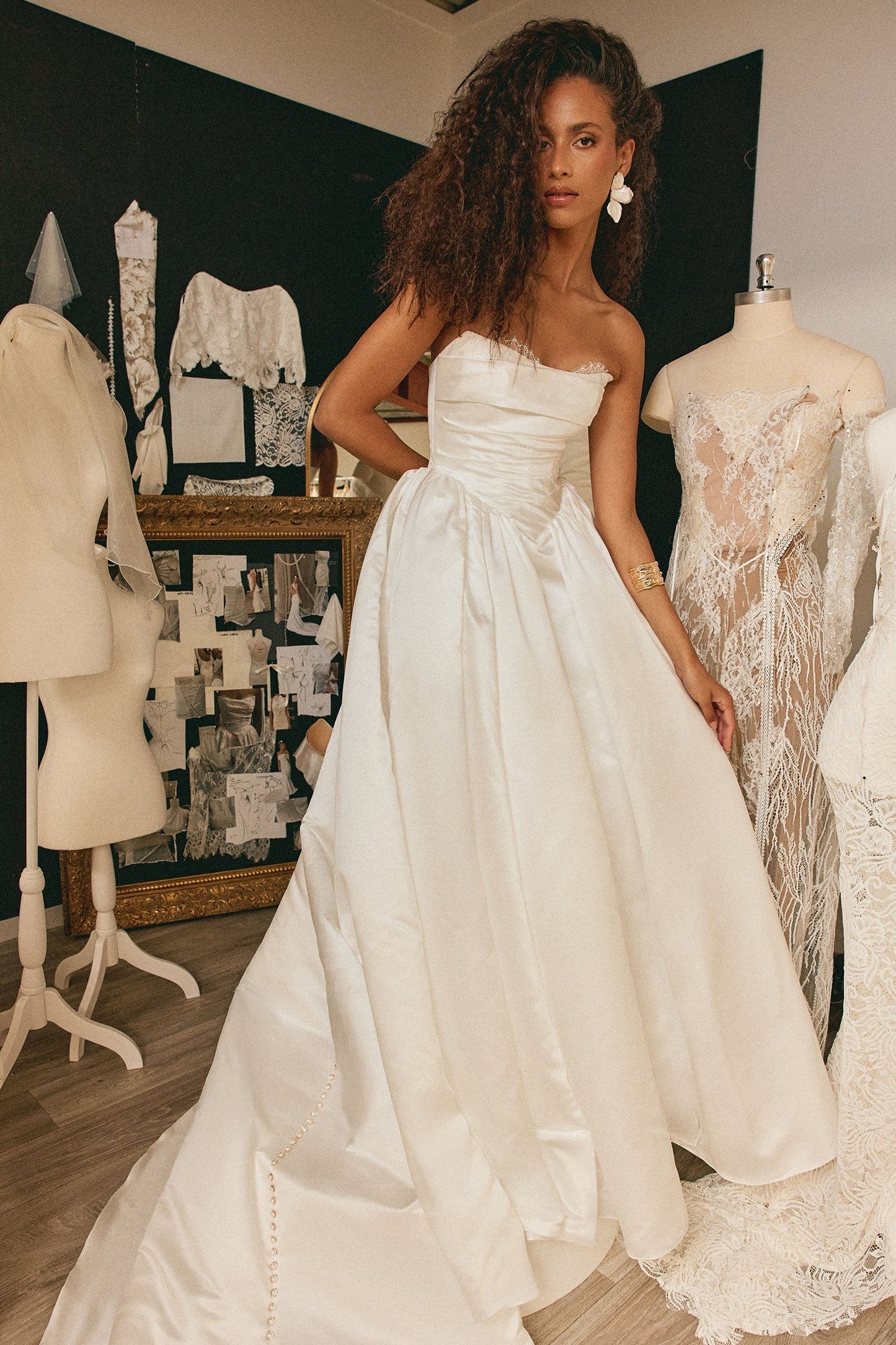 Strapless Satin A-Line Wedding Dress with Button Back