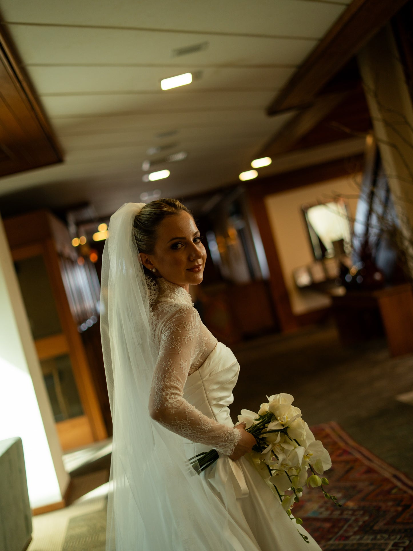 Long Sleeve Lace and Satin A-Line Bridal Gown