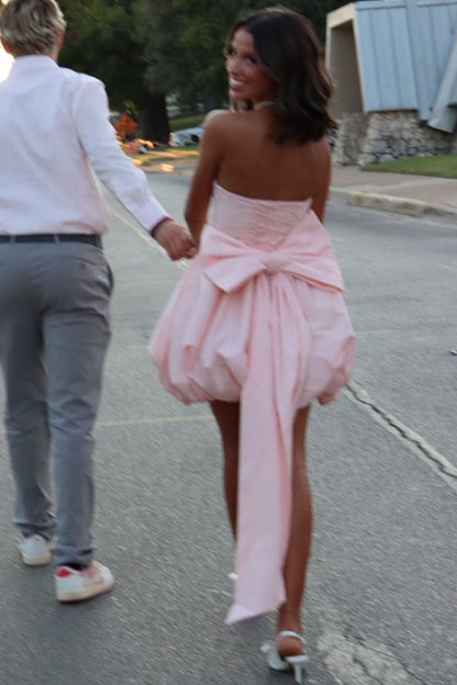 Strapless Bubble Skirt Mini Dress with Back Bow