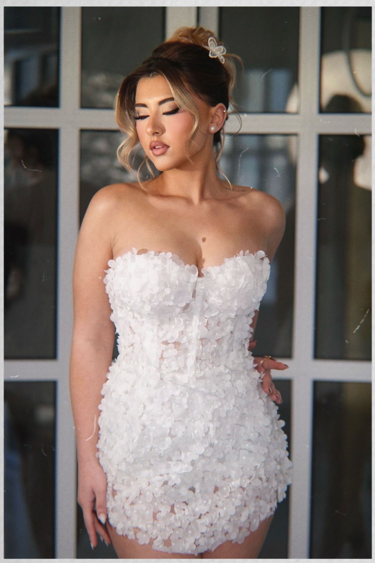 Strapless 3D Flower Corset Mini Dress