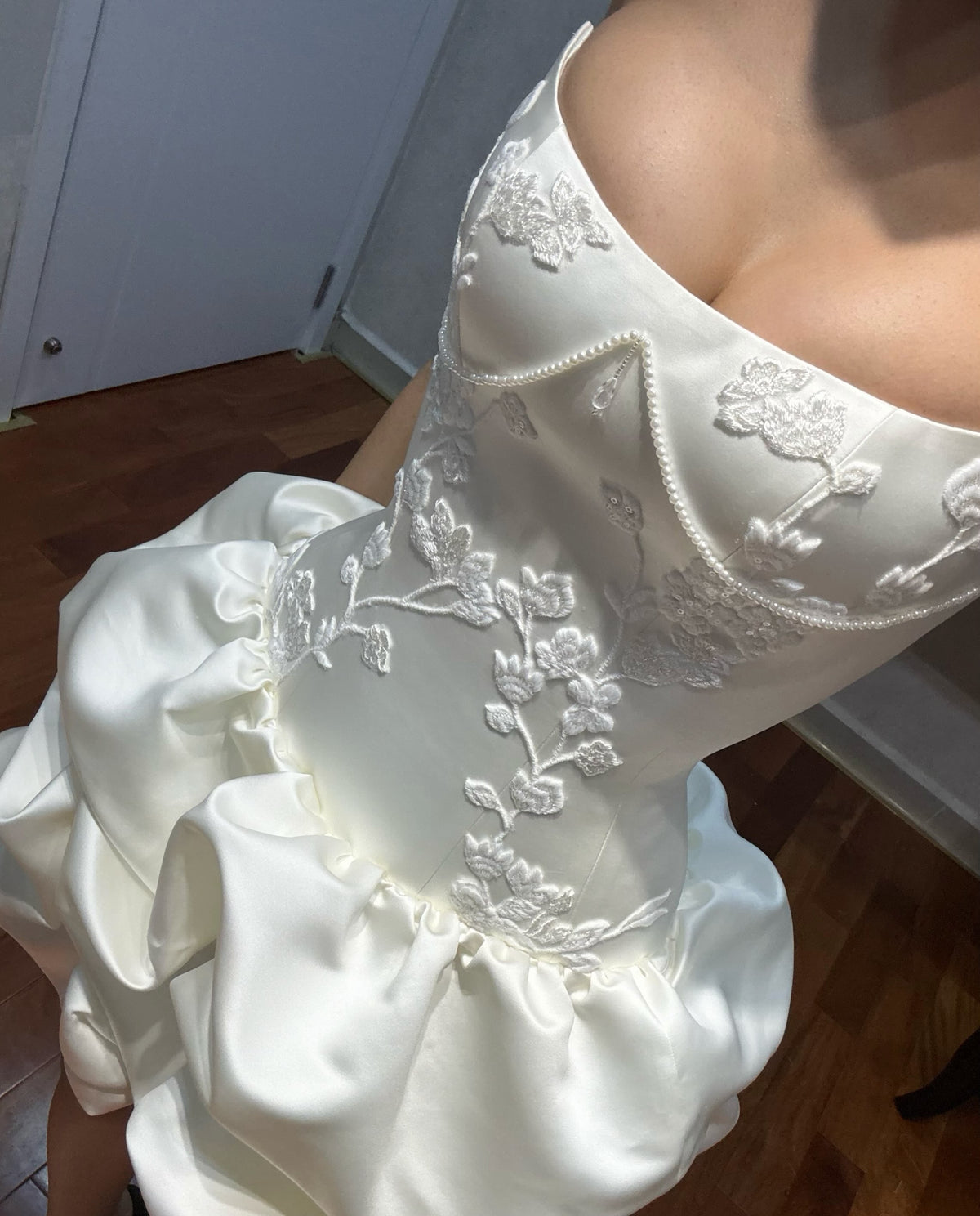 Embroidered Corset Bubble Hem Mini Dress