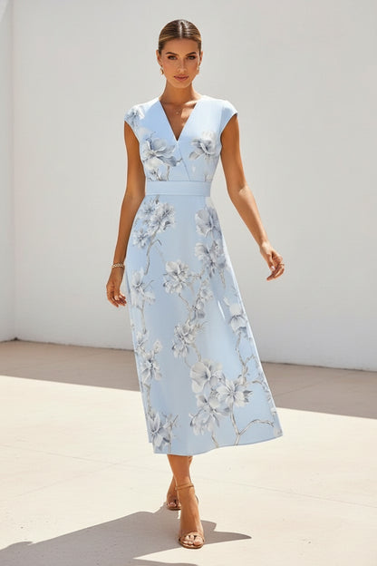 Elegant Floral V-Neck A-Line Midi Dress