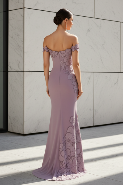 Off-Shoulder Floral Applique Mermaid Gown